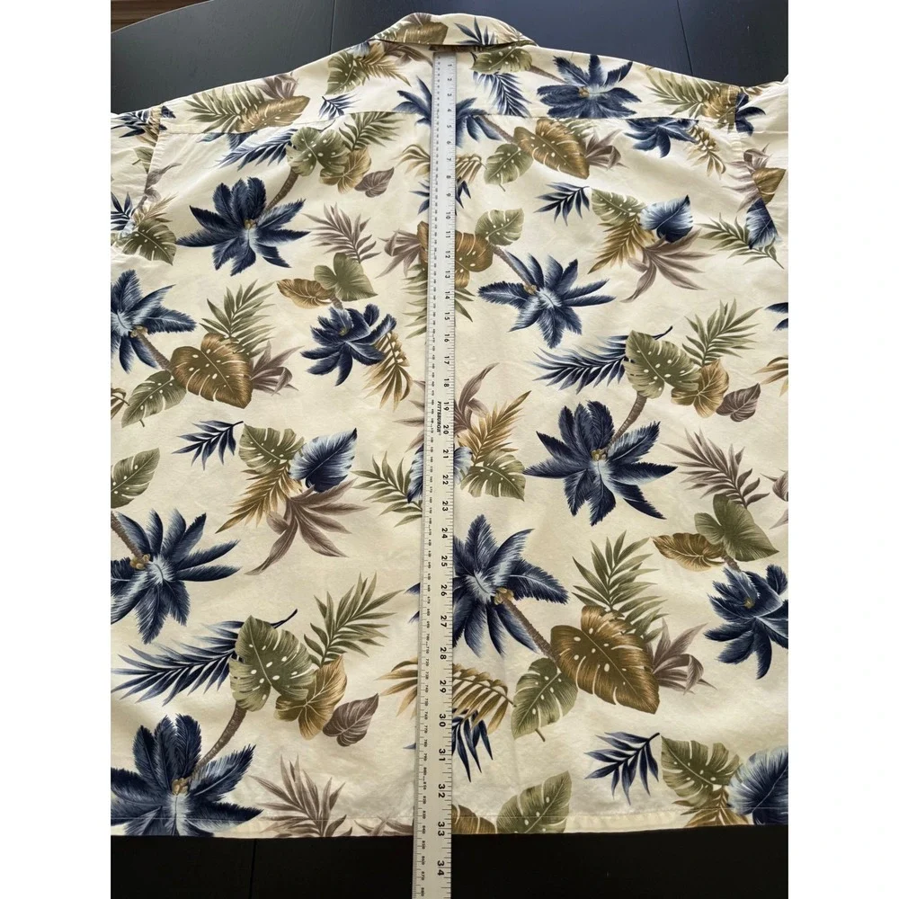 Pierre Cardin Mens Tropical Camp Shirt Size 4XL Cream Short Sleeve Button Down